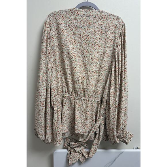 Arula Women’s 14/16 Floral Wrap Blouse Long Sleeve Peplum Tie Waist Red Multi - Picture 2 of 6